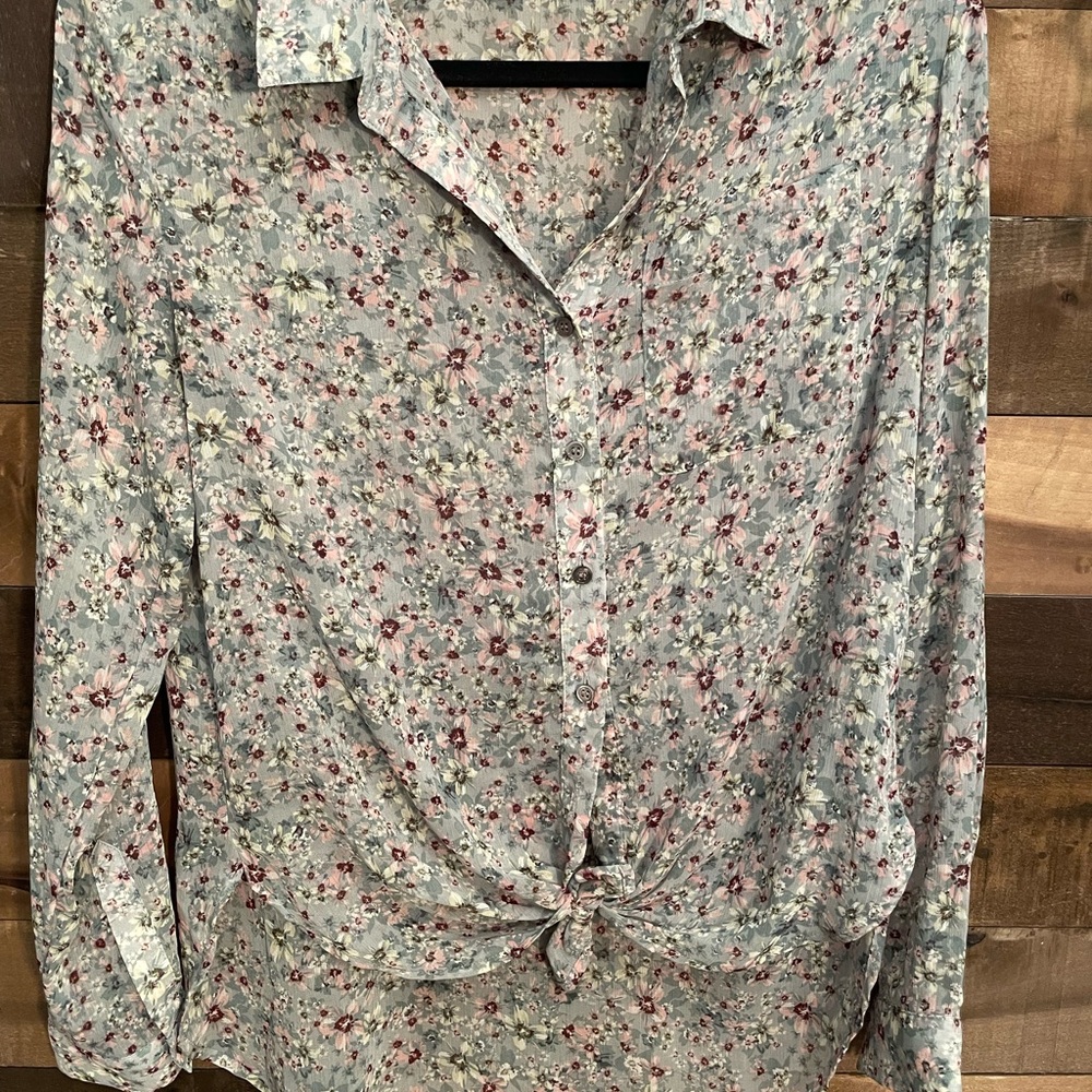 Vince Camuto Floral Button-Down Shirt - Blue and Pink